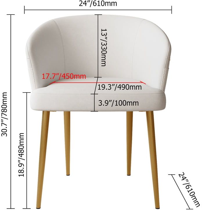 HMR Modern Dining Chair with PU Leather Upholstery - White, 4-Pieces