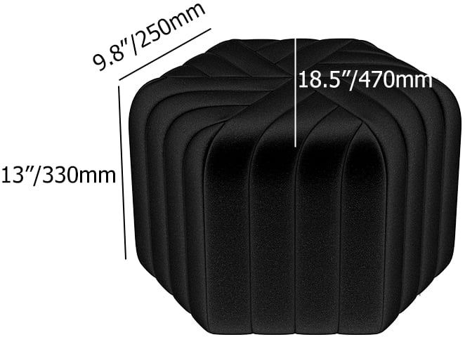 HMR Wide Hexagonal Pouf Ottoman - Black, Velvet
