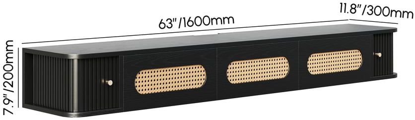 HMR - 63" Black Ratten LED Light Floating TV Stand