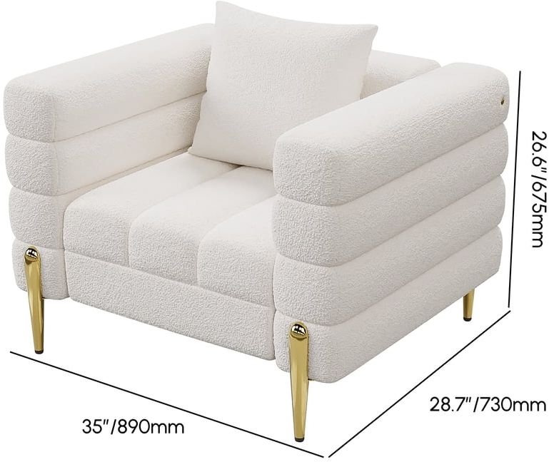 HMR Aurora Boucle Upholstered Accent Chair in Gold Finish - White, Set Of 2