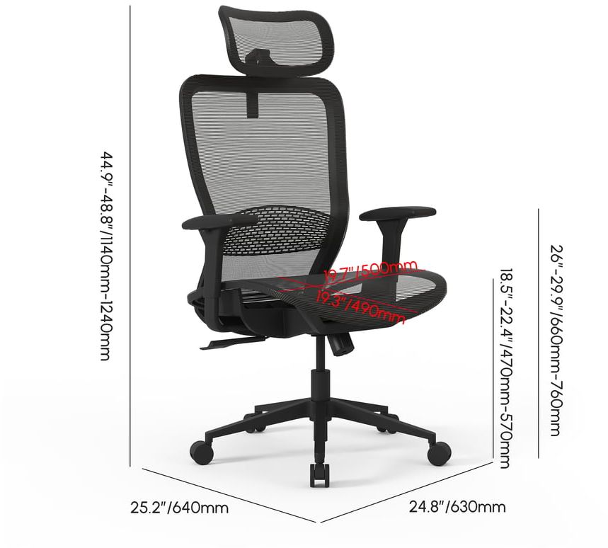 HMR - Ergonomic Adjustable High Back Black Office Desk Chair