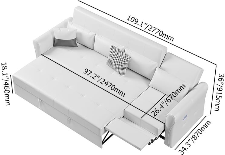HMR - 109" Leath-aire Reclining Sectional Sofa Bed