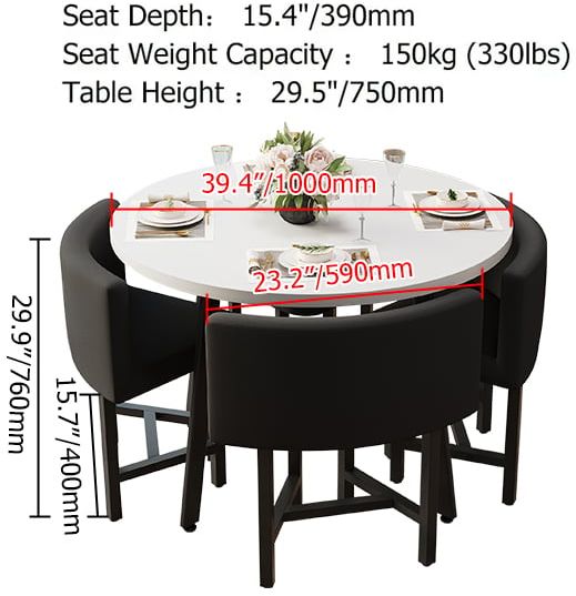 HMR Dining Set 39.4" Modern Round Wood Dining Table with 4 Chairs - Black/White