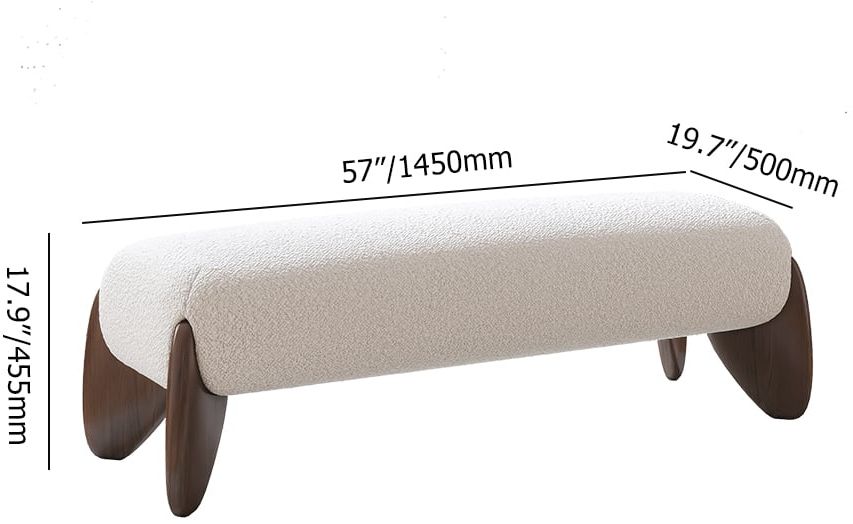 HMR Curva White Boucle Platform King Size Bed & Bedroom Bench Set - White, King
