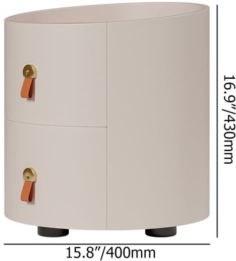 HMR - Chanor Round Leather 2 Drawer Nightstand with Sintered Stone Top & Wireless Charger