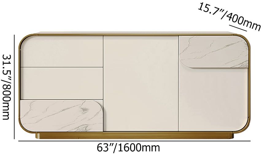 HMR - 63" Modern Off White Sideboard Buffet with Storage White Sintered Stone Credenza