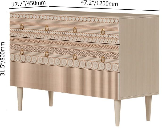 HMR - 47"W Boho Accent Dresser & Chest 6 Drawer Storage Cabinet