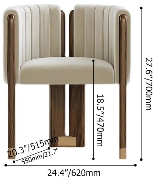 HMR Velvet Fluted Upholstered Accent Chair with Wood Frame - Beige