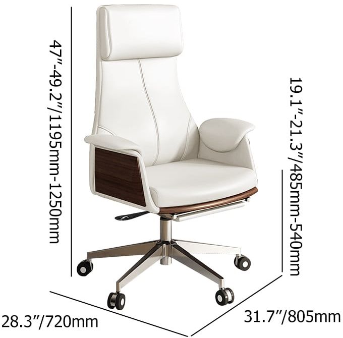 HMR Modern White Computer Desk & Leather Office Desk Chair Set High Back Adjustable - White, 70.9"L x 27.6"W x 29.5"H