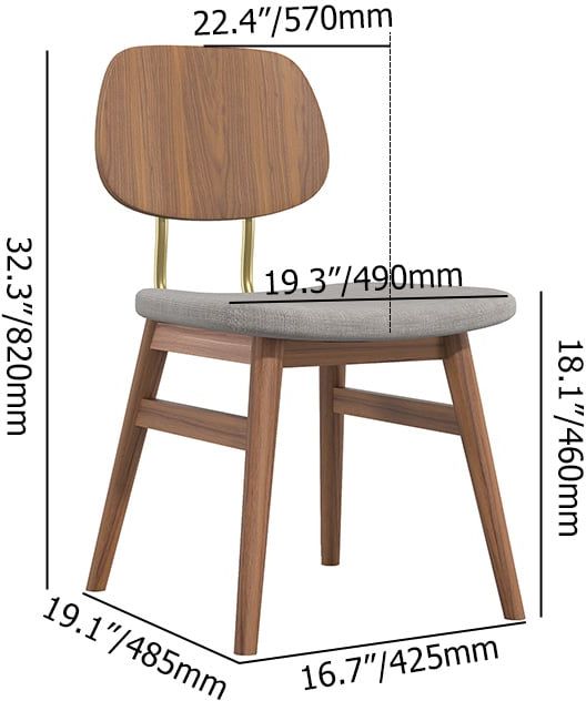 HMR - Capet Series Set of 2 Mid-Century Dining Chairs with Upholstery Gray