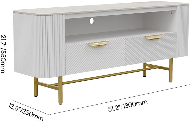 HMR - 50" White Sintered Stone Top Fluted TV Stand with Storage