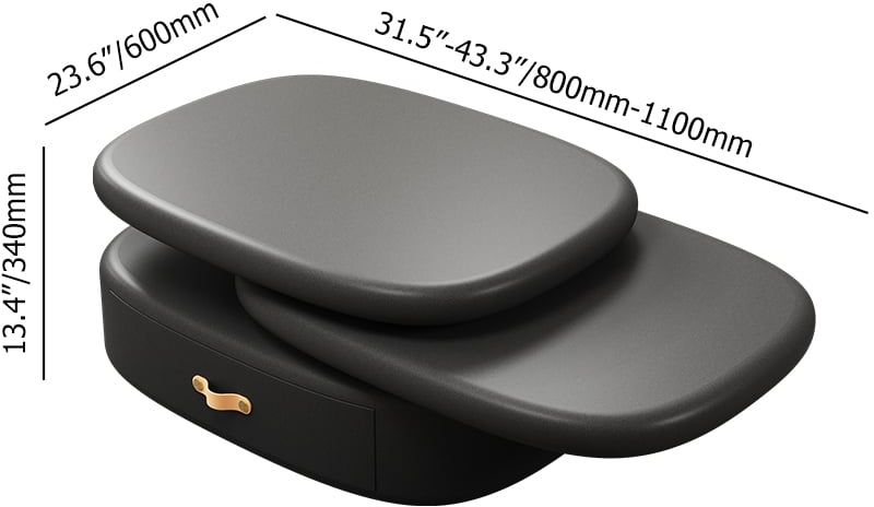 HMR - 3-Tiered Modern Oval Black Pebbles Rotating Coffee Table with Storage