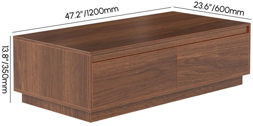 HMR - 47" Mid Century Rectangular Walnut Block Coffee Table