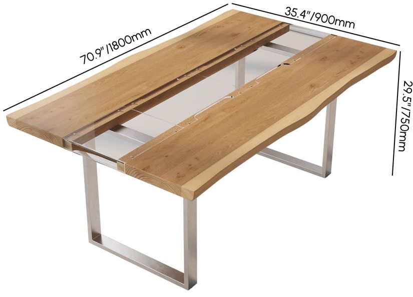 HMR - 70.9" Live Edge Style Rectangle Wood Acrylic Dining Table Seats 6-8 People