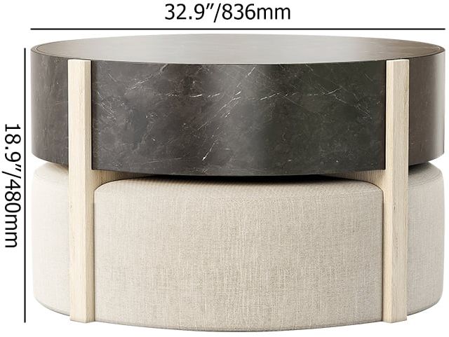 HMR - Round Nesting Coffee Table with 4 Stool & 2 Drawers in Distressed Gray