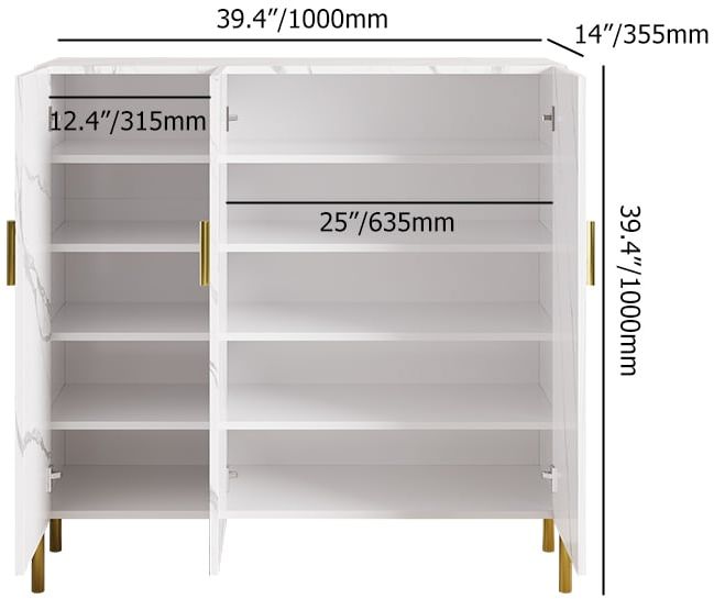 HMR - Marble Texture Shoe Storage Cabinet 3 Doors & 5 Shelves Entryway Closet Shoe Storage
