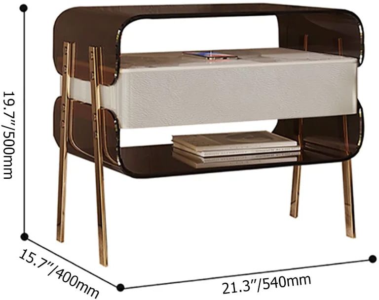 HMR - Modern Lighted Brown Nightstand with Wireless Charging Station Acrylic Bedside Table