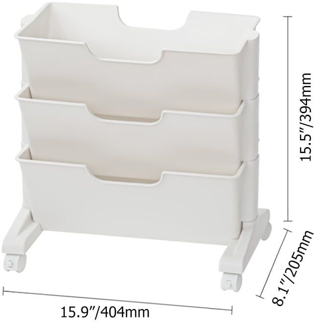 HMR - Modern 3-Tier Magazine Organizer Holder White Book Cart with Ample Open Storage