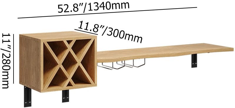 HMR - 53" Live-Edge Floating Bar Table with Wine Bottle Storage Wood Pub Table