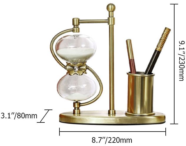 HMR - Vintage Antique Desk Decoration Brass Pen Holder 30 Minutes Hourglass Desk organizer