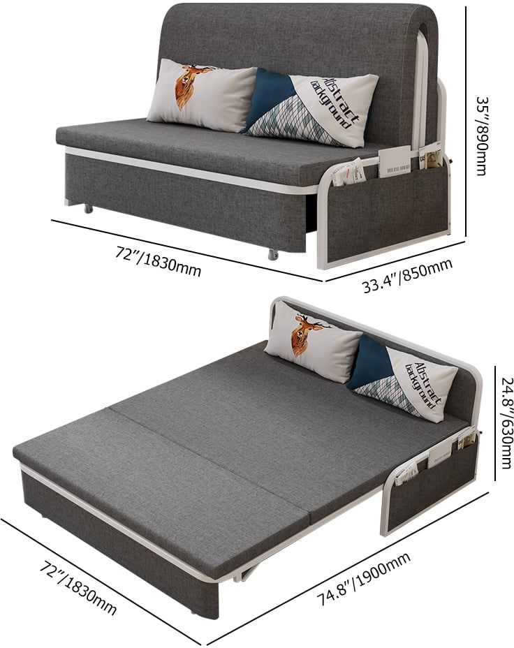 HMR Modern 3-Seater Linen Sleeper Sofa with Trundle - Deep Gray, King Size