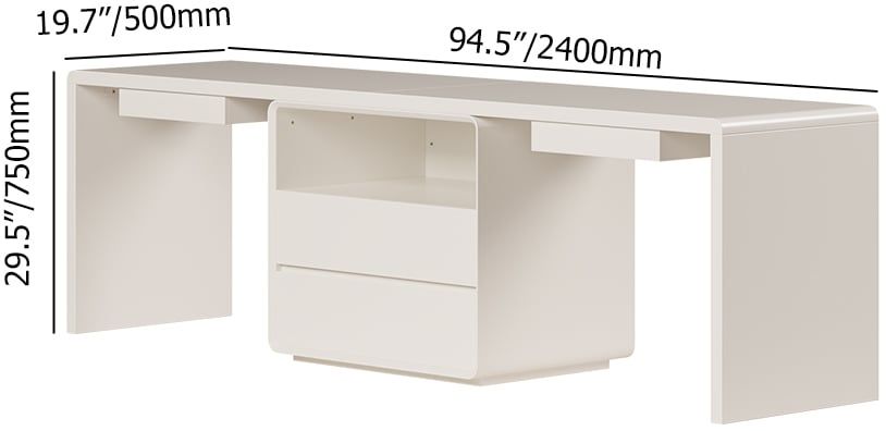 HMR 94.5" 2-Person Double Desk Modern Retangular Office Desk 4 Drawers & 1 Cabinet - White