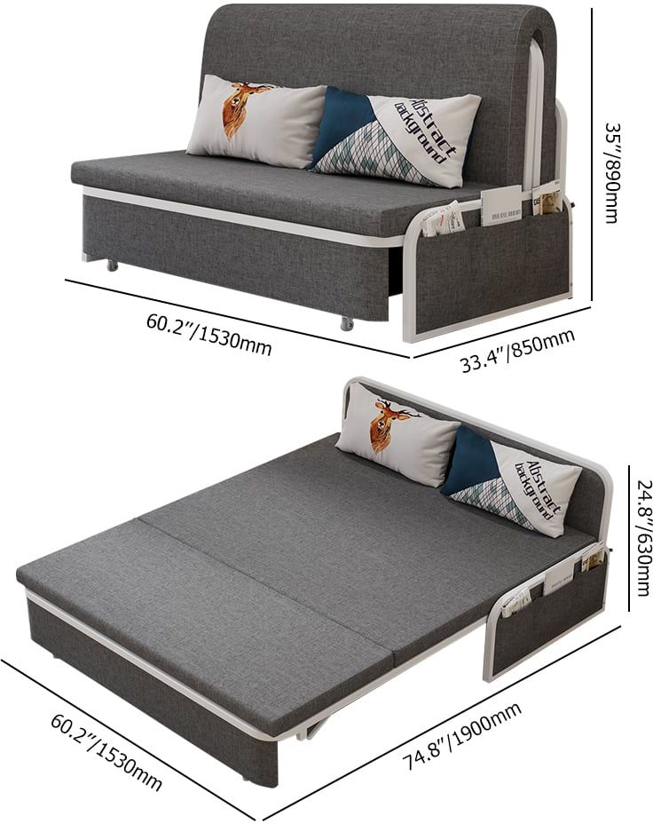 HMR Modern 2-Seater Linen Sleeper Sofa with Trundle - Deep Gray, Queen Size