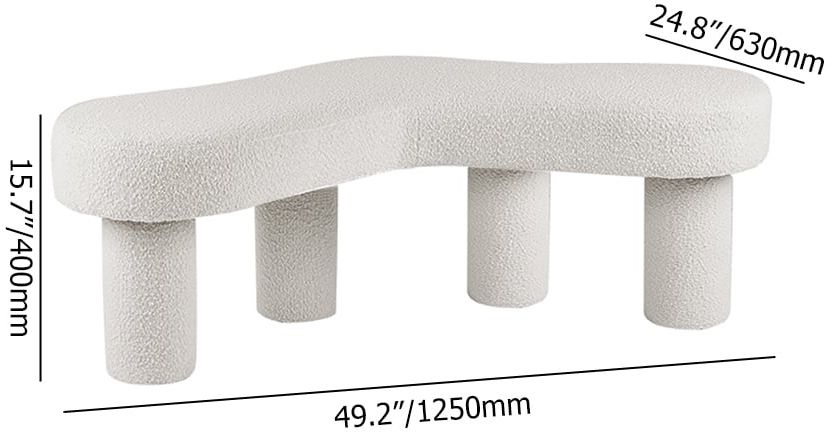 HMR - Modern White Bedroom Bench Boucle Tufted Long Bench with 4 Legs