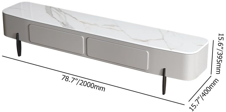 HMR - Galure Modern Long Light Gray Faux Marble TV Stand Storage Media Console for 75'' TV