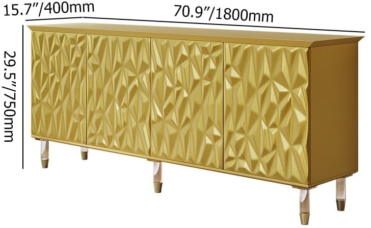 HMR - 71" Gold Sideboard Buffet with 4-Door Modern Carved Storage Credenza Adjustable Shelves