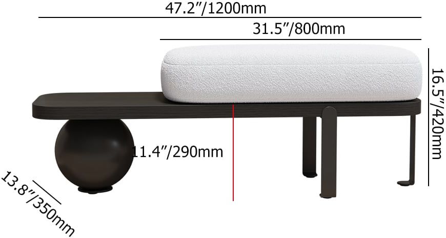 HMR Wooden Entryway Bench Fleece Upholstered with Abstract Metal Legs - White/Black
