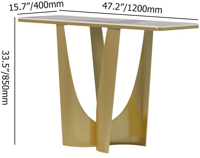 HMR - 47" Art Deco White & Gold Console Table with Sintered Stone Top & Stainless Steel Base