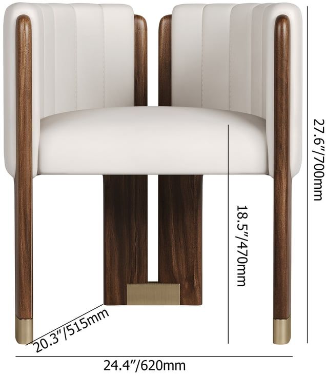 HMR Leather Fluted Upholstered Accent Chair with Wood Frame - White