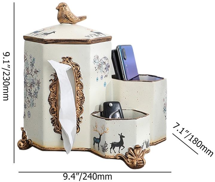 HMR - European-style Living Room Desktop Tissue Holder Resin Remote Control Storage Box