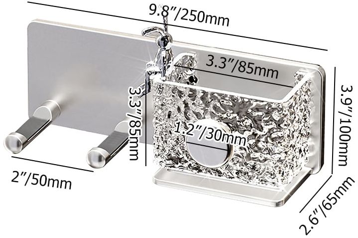 HMR - Acrylic Water Ripple Hair Dryer Holder Rack in Silver with Storage