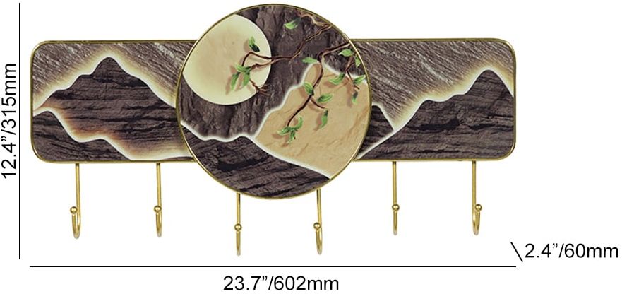 HMR - 6-Hook Moon and Mountain Decor Entryway Wall Mounted Coat Rack