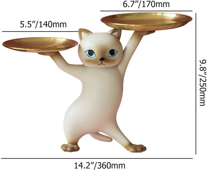 HMR - Modern Cat Resin Figurine with Gold Desk Storage Tray