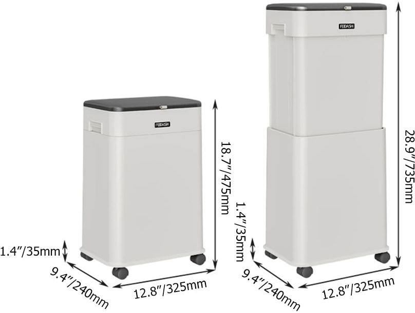 HMR - White Liftable Kitchen Trash Can Rolling Garbage Bin With Cover