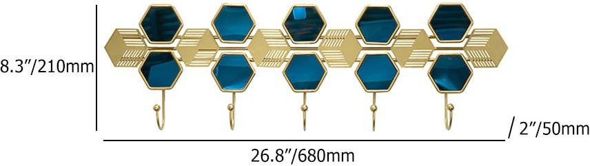 HMR - Gold & Blue Luxury Entryway Wall Mounted 5-Hook Coat Rack