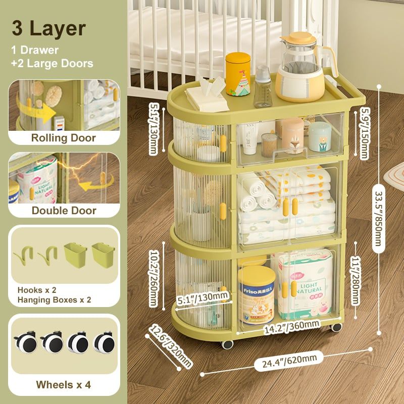 HMR - 3 Tiered Foldable Storage Cabinet Freestanding Toy Organizing Cart