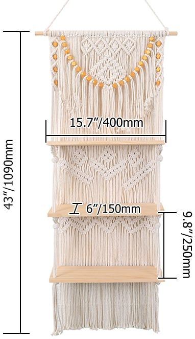 HMR - 43inch Wall Hanging Plant Shelf 3-Tier Macrame Floating Shelf