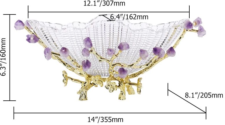 HMR - Glass Branch Fruit Bowl Basket Decor Serving Tray in Gold & Purple