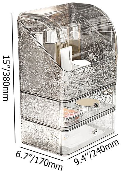 HMR - Water Ripple Makeup Organizer Desktop Cosmetic Storage Box with 2 Drawers in Clear