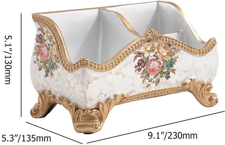 HMR - Retro European Style Golden 3 Compartment Remote Control Storage Box Desktop Storage Box