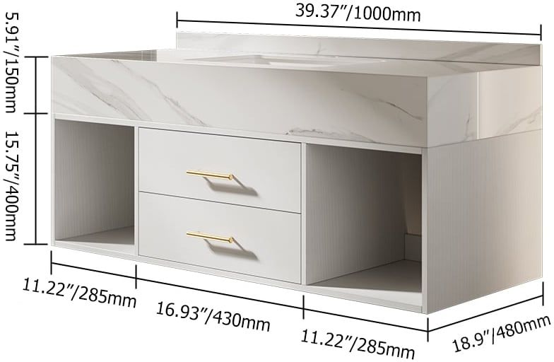 HMR Modern 39" Bathroom Vanity Set with Sink - White