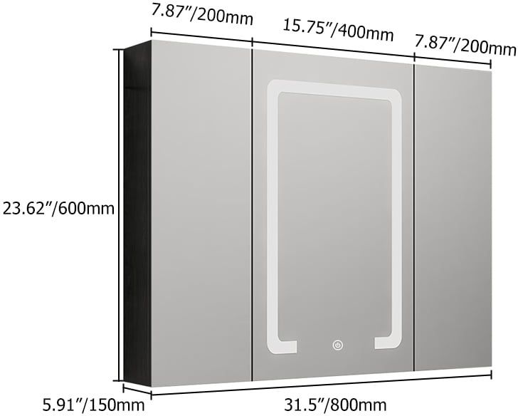 HMR - 32" Modern Wall-mounted LED Lighted Bathroom Medicine Cabinet Vanity Mirror with Storage