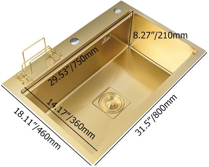 HMR - 31.5" Gold Drop-in Workstation Kitchen Sink with Accessories Single Bowl Stainless Steel