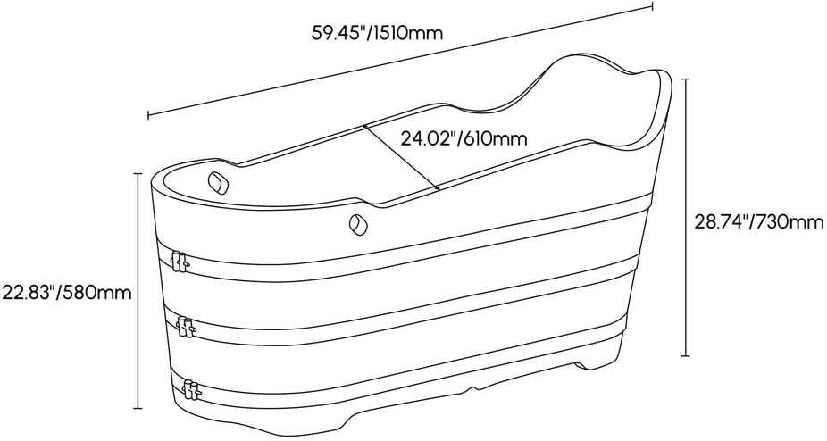 HMR - 59" Japanese Modern Oval Freestanding Oak Wood Soaking Bathtub Natural