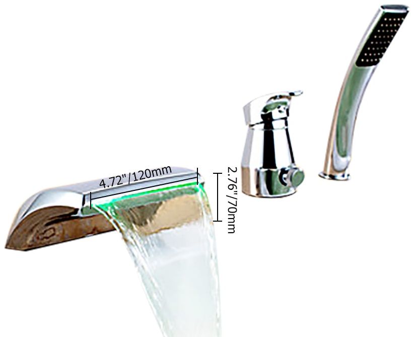 HMR - Waterfall Deck-Mount Modern Tub Faucet with Handshower in Chrome
