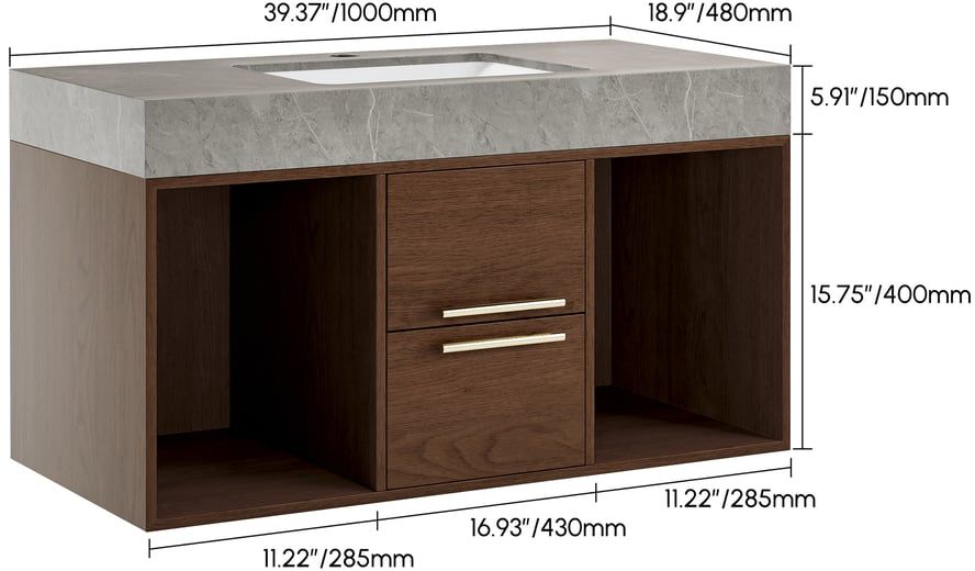 HMR Modern 39" Bathroom Vanity Set with Sink - Walnut